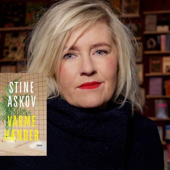 Bogforsiden til "Varme hænder" og portrætfotografi af Stine Askov fotograferet af Linda Hansen.