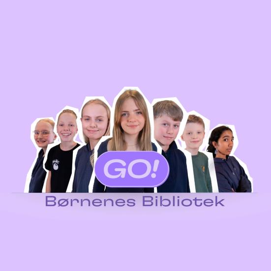 En stribe af børn med teksten GO! - Børnenes bibliotek