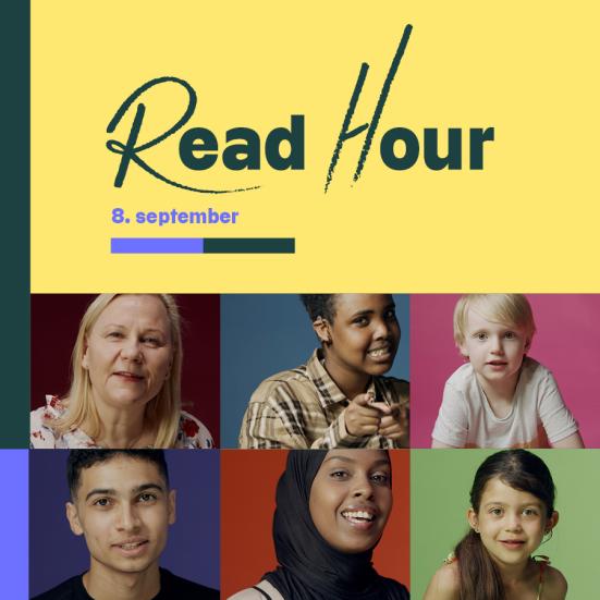 Teksten "Read Hour 8. september" samt billede af en masse forskellige mennesker i forskellige aldersgrupper.