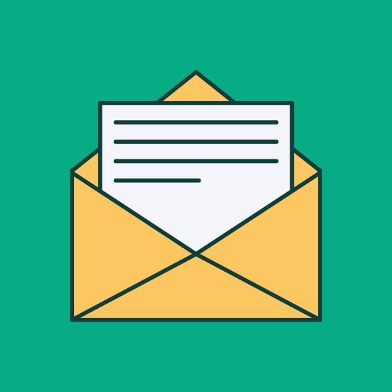 Illustration af et åbent brev på en lysegrøn baggrund.