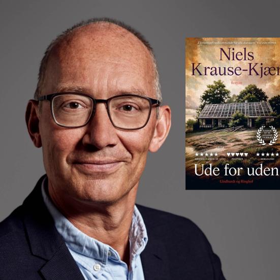 Portrætbillede af Niels Krause-Kjær fotograferet af Thomas A. samt bogforsiden til "Ude for uden"