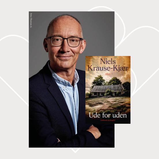 Portrætbillede af Niels Krause-Kjær fotograferet af Thomas A. samt bogforsiden til "Ude for uden"