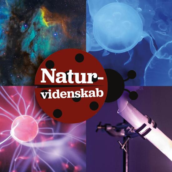 Et mariehønelogo med teksten "Naturvidenskab" foran en baggrund af naturvidenskabelige billeder.