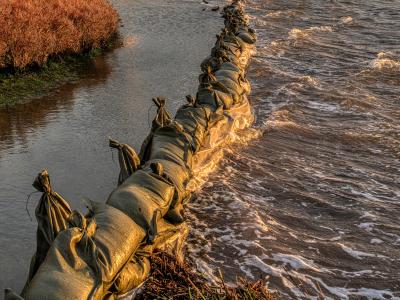 Sandsække holder vandet tilbage.