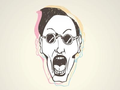 Illustration af vildt råbende hoved.