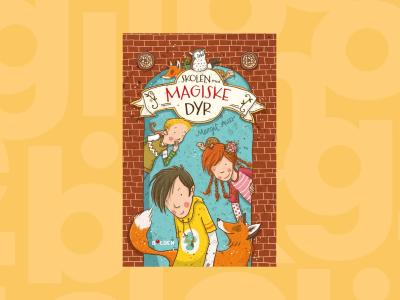 Bogforsiden til "Skolen med magiske dyr" på gul baggrund.