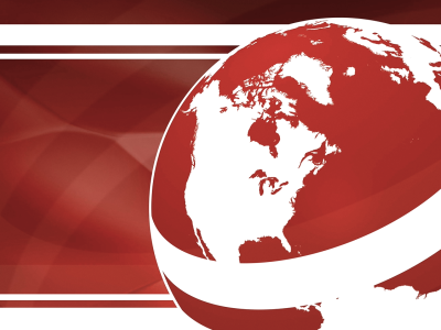 Nyheds-globus i røde farver, der minder om introen til en nyhedsudsendelse.