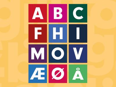 Farvede kasser med bogstavbetegnelserne for de 12 partier.