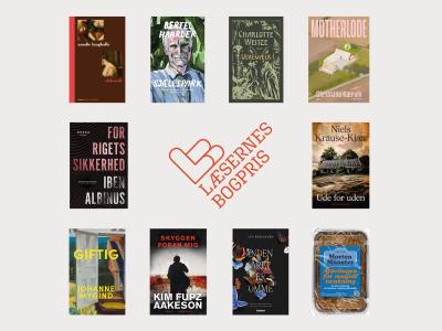 Bogforsiderne til de 10 nominerede bøger