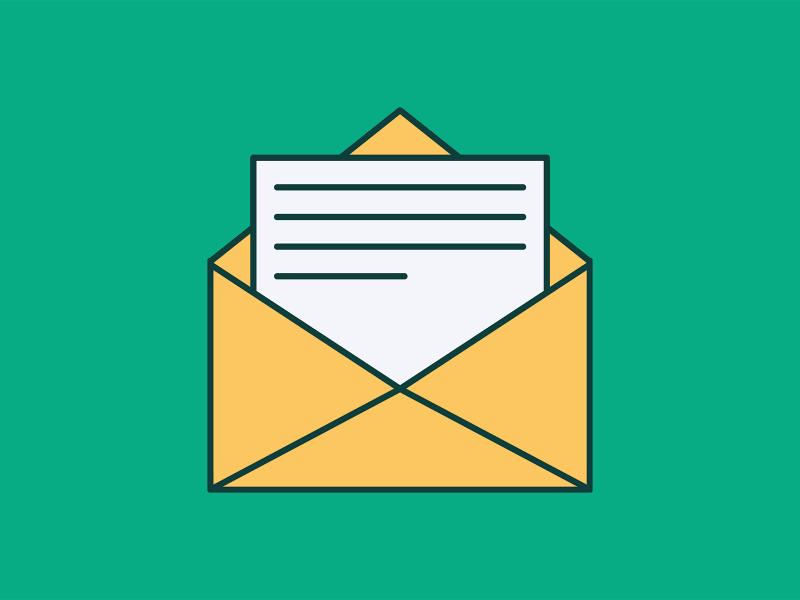 Illustration af et åbent brev på en lysegrøn baggrund.