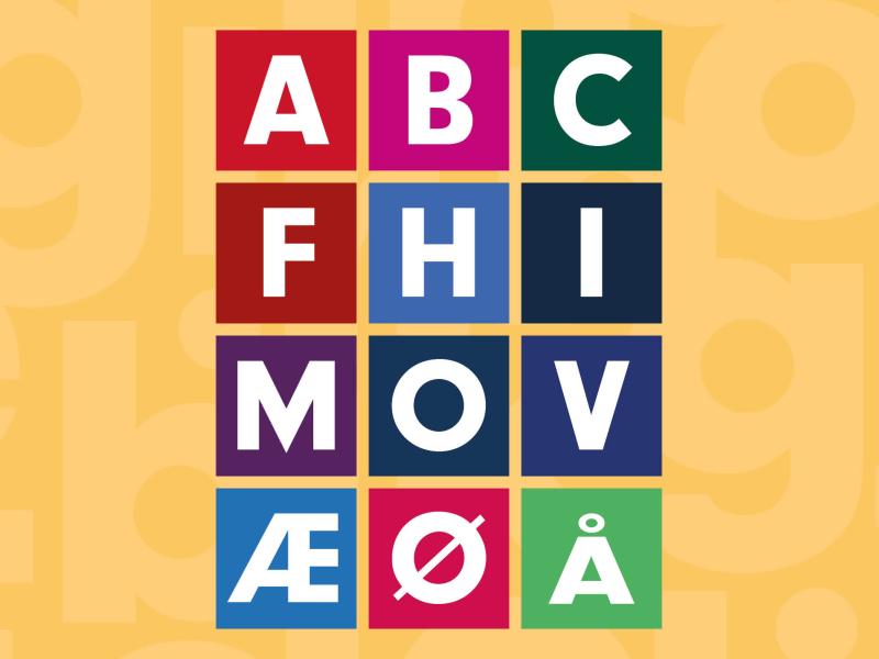 Farvede kasser med bogstavbetegnelserne for de 12 partier.