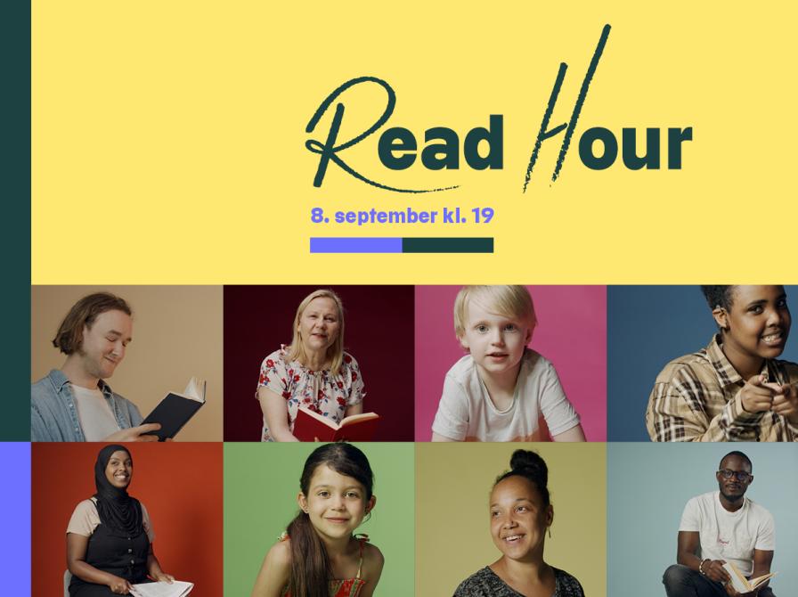 Teksten "Read Hour 8. september" samt billede af en masse forskellige mennesker i forskellige aldersgrupper.