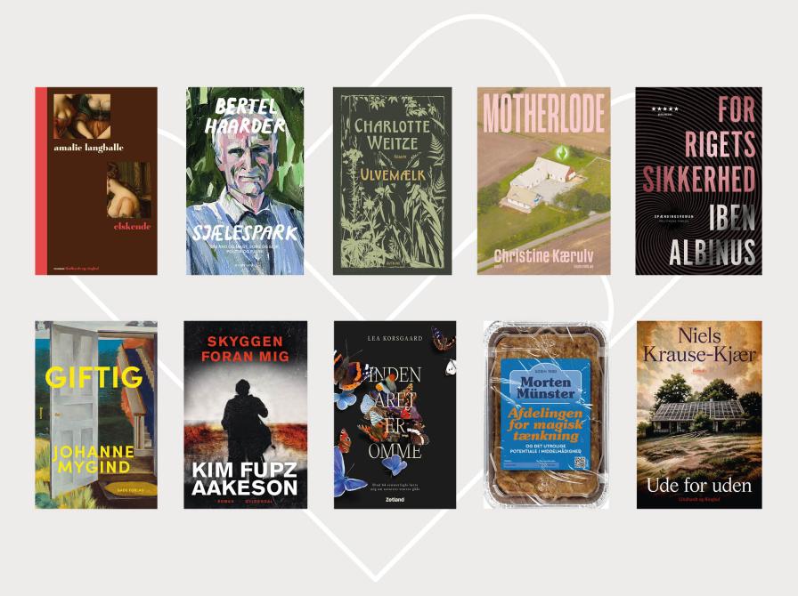 Bogforsiderne til de 10 nominerede bøger