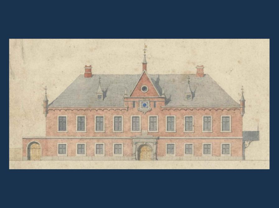 Facaden af Rådhuset 1855 tegnet af arkitekt J.D. Herholdt. Foto: Nyborg Lokalhistoriske Arkiv