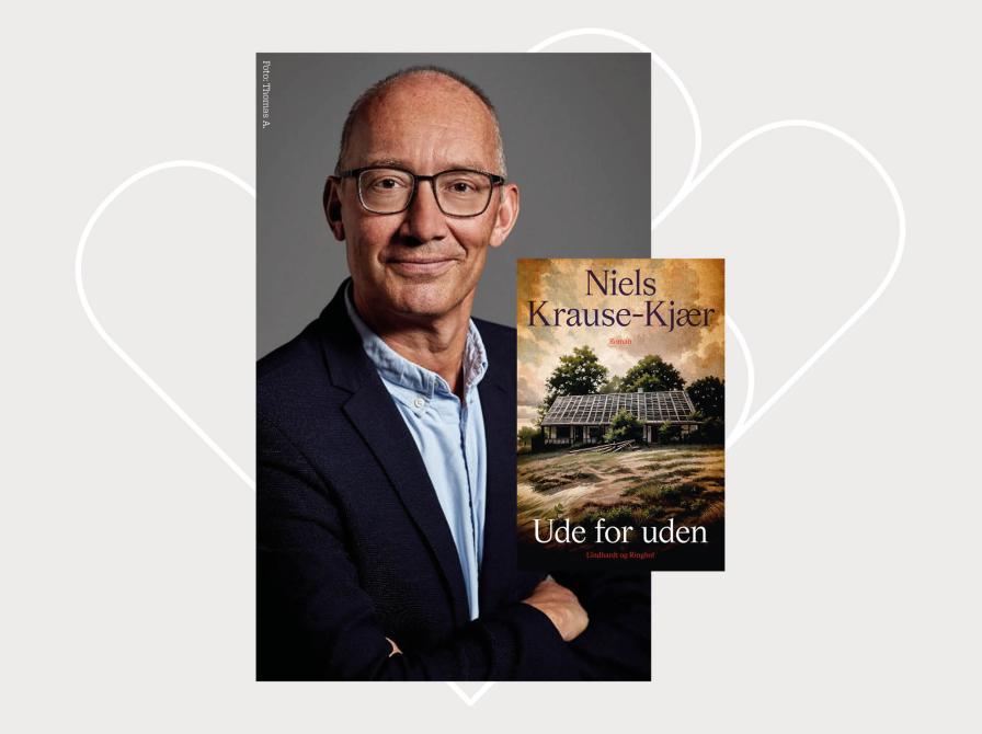 Portrætbillede af Niels Krause-Kjær fotograferet af Thomas A. samt bogforsiden til "Ude for uden"